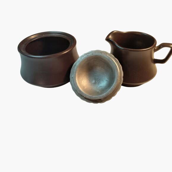 NIKKO Creamer Sugar Bowl Brown Stoneware Japan - Picture 3 of 16